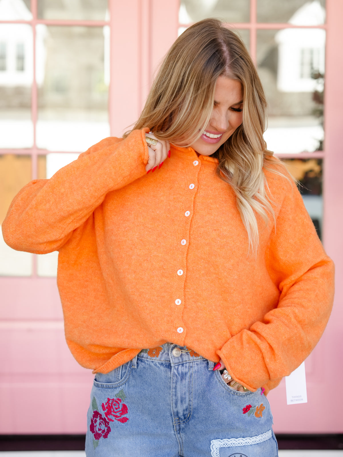 Long Sleeve Button Down Solid Knit Cardigan - Freckled Poppy