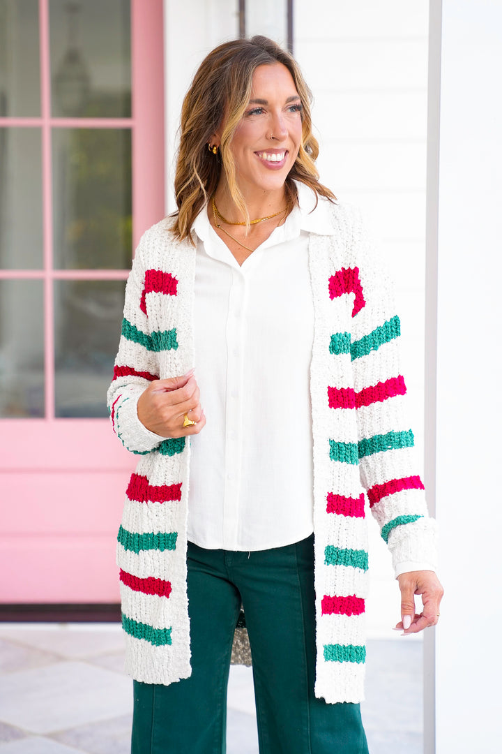 Stripe Long Sleeve Open Front Cardigan