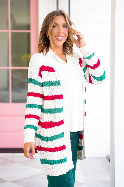 Stripe Long Sleeve Open Front Cardigan