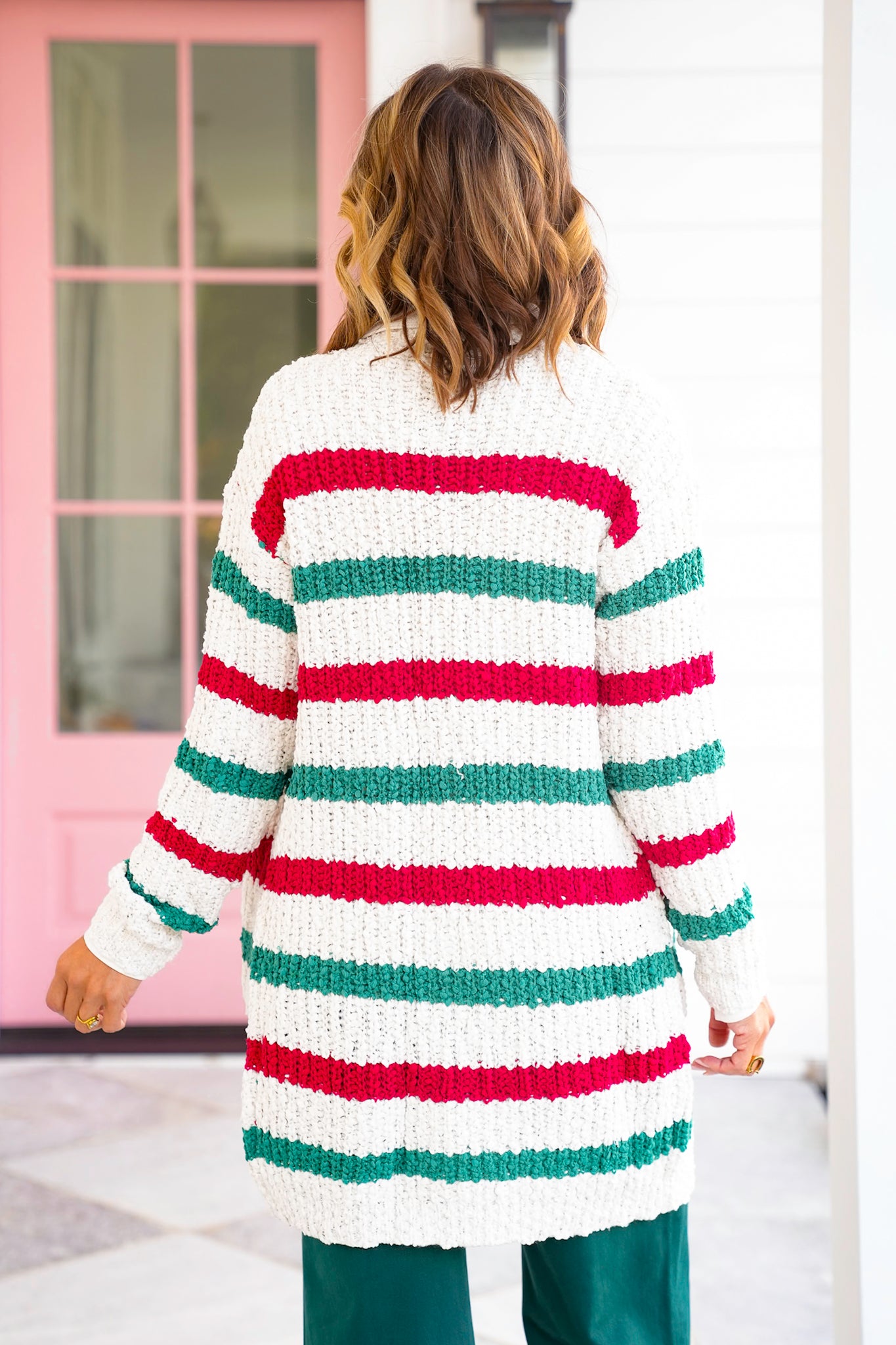 Stripe Long Sleeve Open Front Cardigan