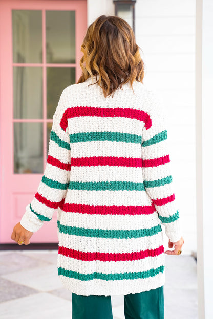 Stripe Long Sleeve Open Front Cardigan