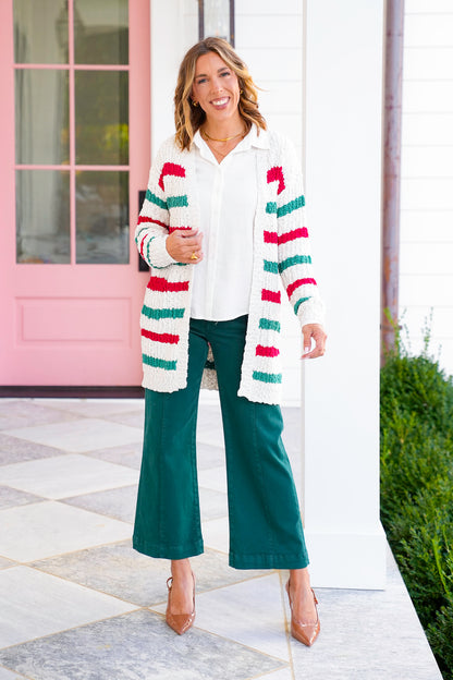 Stripe Long Sleeve Open Front Cardigan