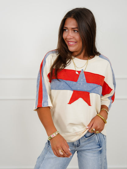 Stripe Short Sleeve Top With Star Patch