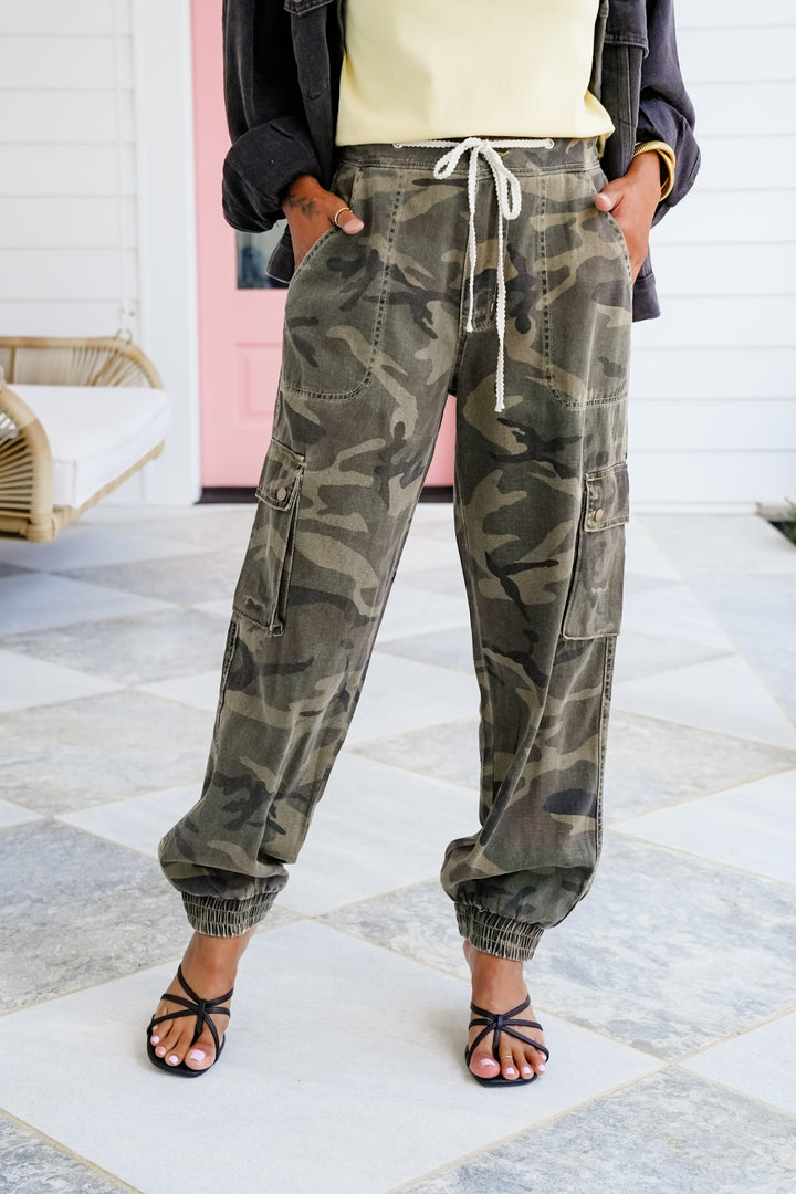 POL Camo Twill Joggers with Cargo Pockets