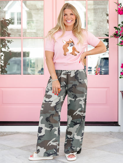Pink Short Sleeve Bulldog Pullover Sweater