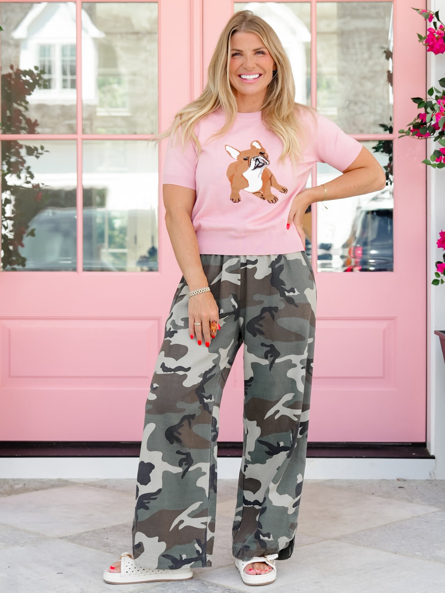 Pink Short Sleeve Bulldog Pullover Sweater