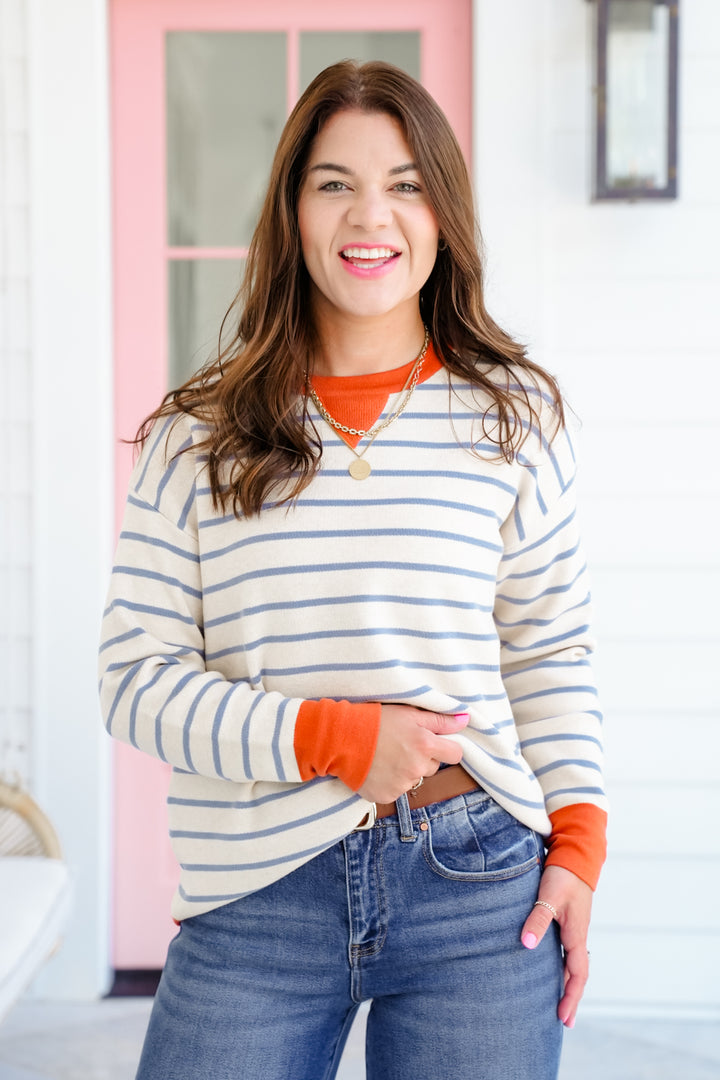 Striped Long Sleeve Pullover Sweater Top