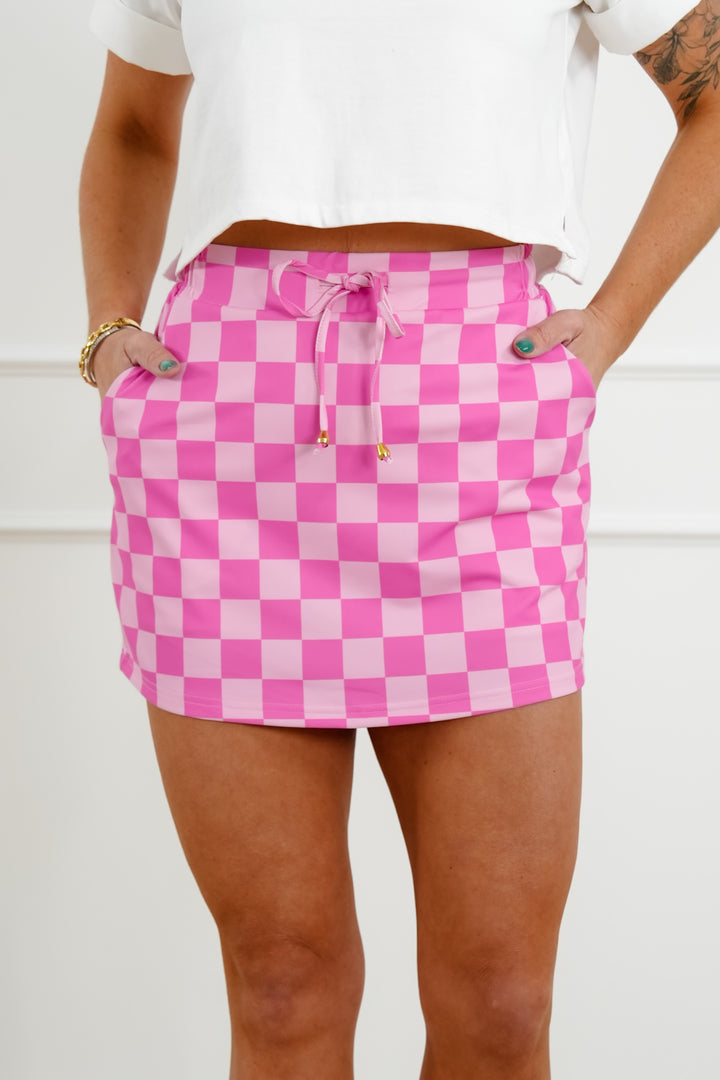 Restock! Plus/Reg Pink Checkered Elastic Waist Skort