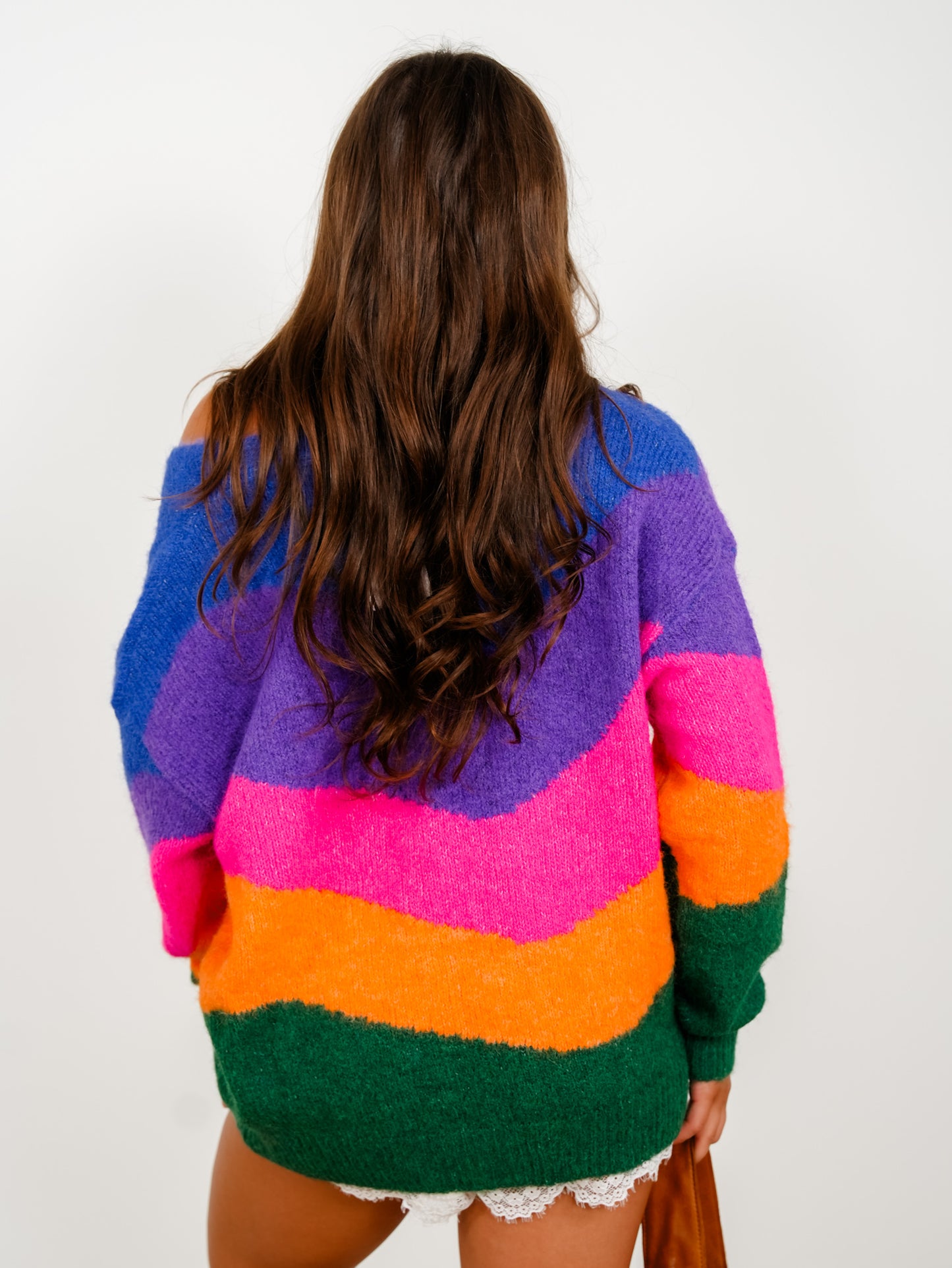 Color Block Rainbow Long Sleeve Button Down Cardigan