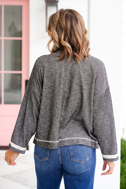 Plus/Reg Ribbed Knit Long Sleeve Pullover Top