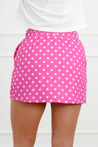 Plus/Reg Pink Polka Dot Elastic Waist Skort