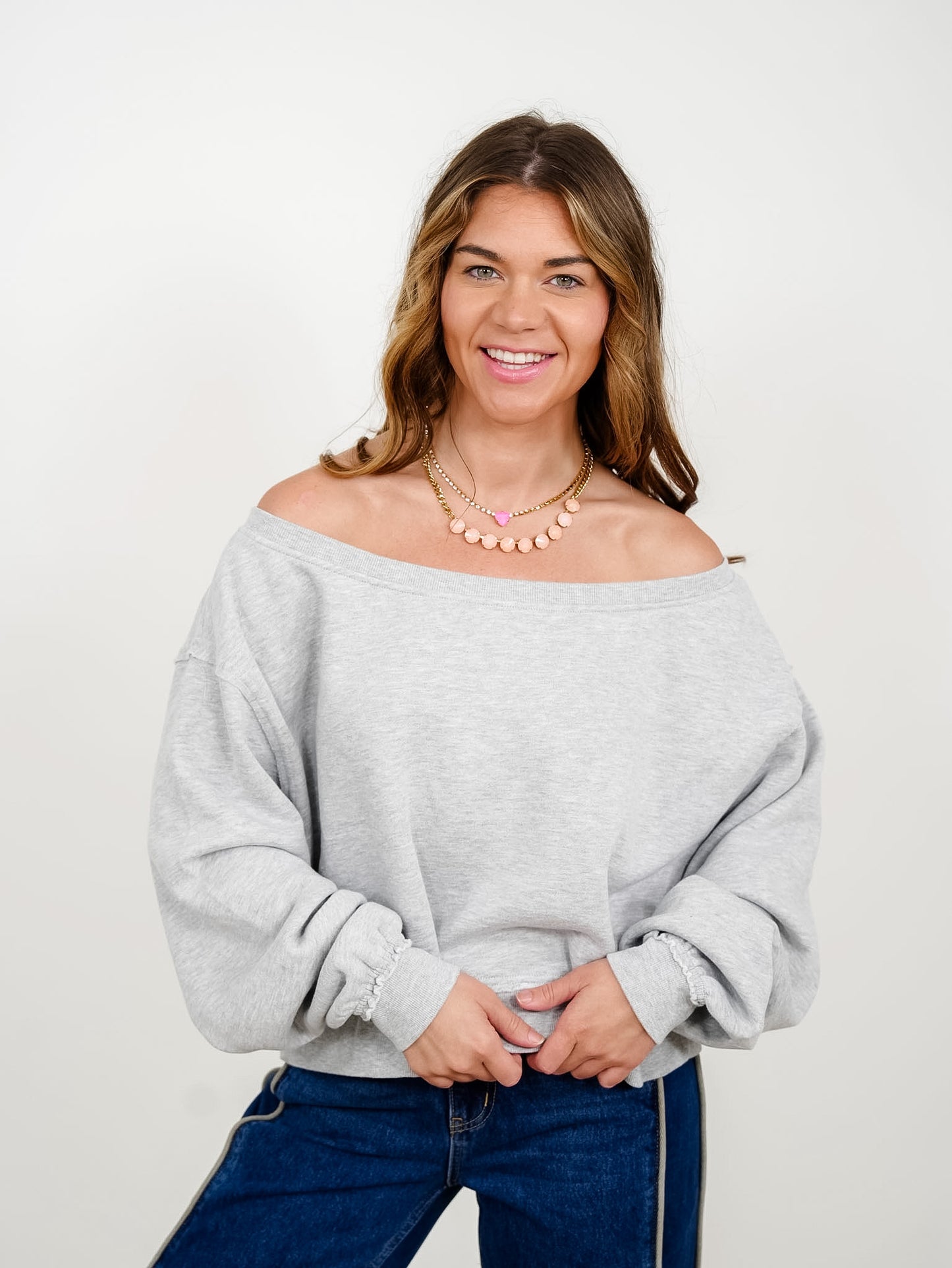 Raw Edge Acid Wash Off Shoulder Sweatshirt - Freckled Poppy