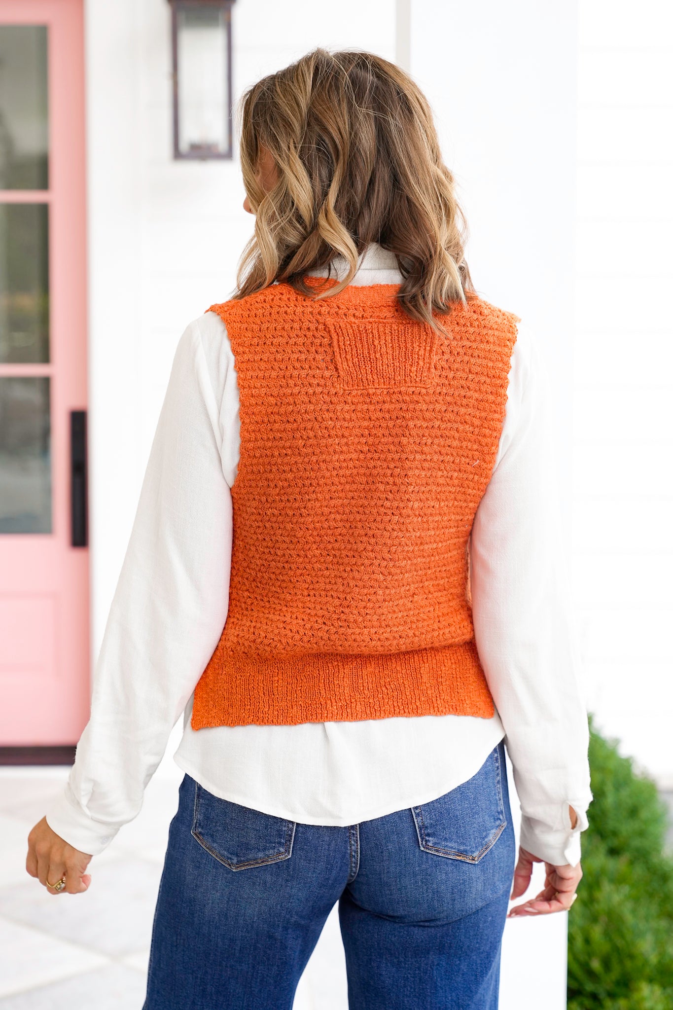 Plus/Reg Orange Textured Button Down Vest