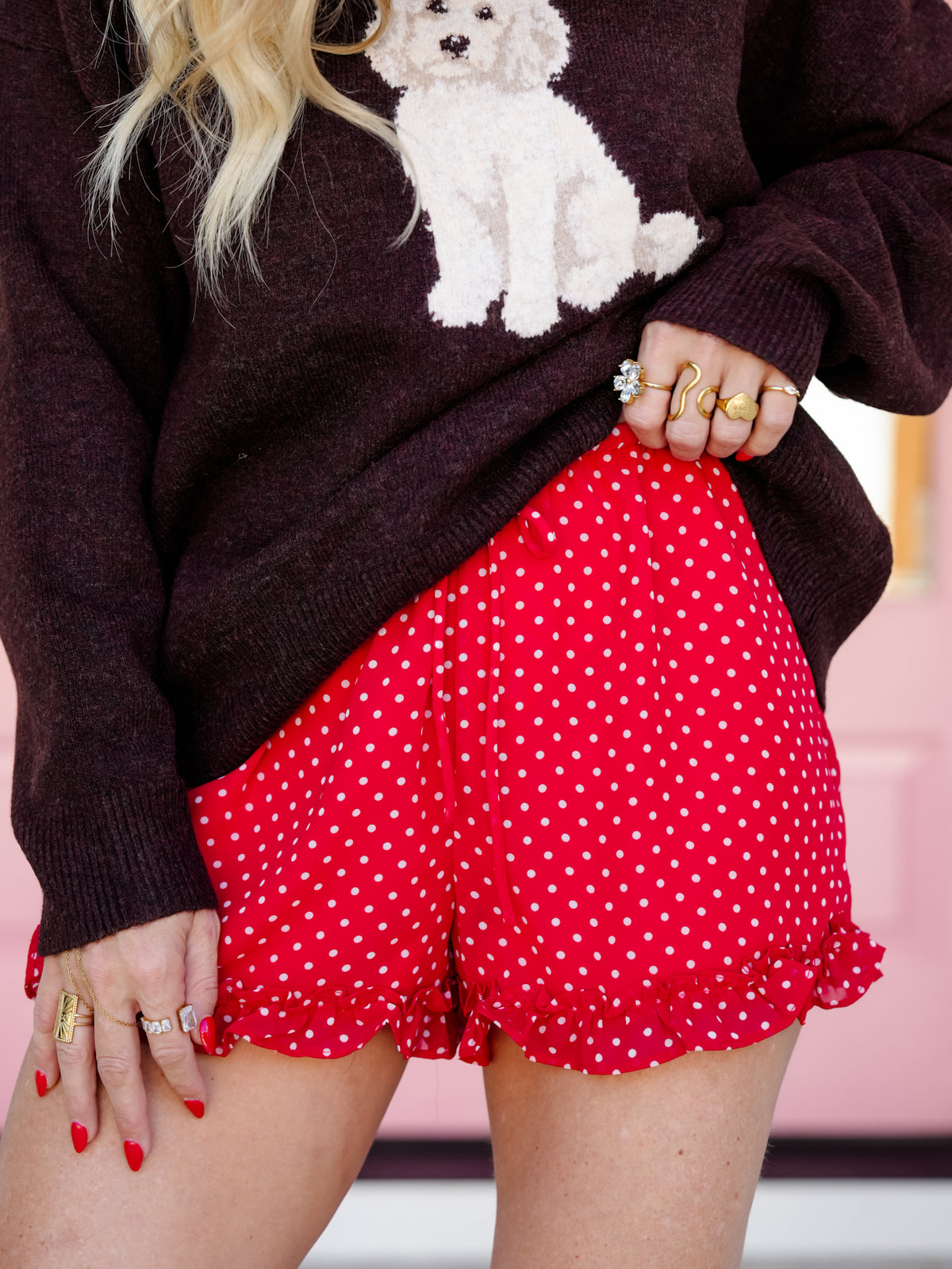 Sheer Polka Dot Elastic Waist Ruffle Shorts