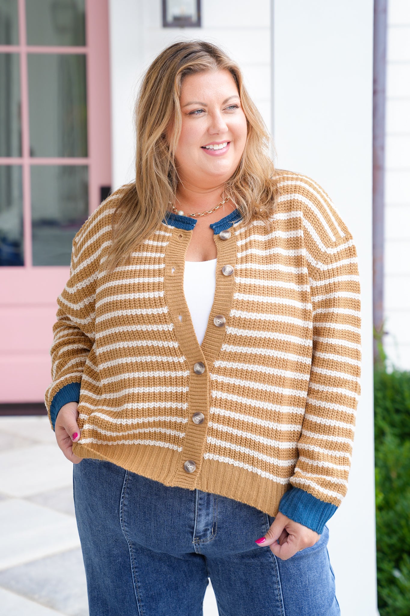 Stripe Long Sleeve Button Down Cardigan