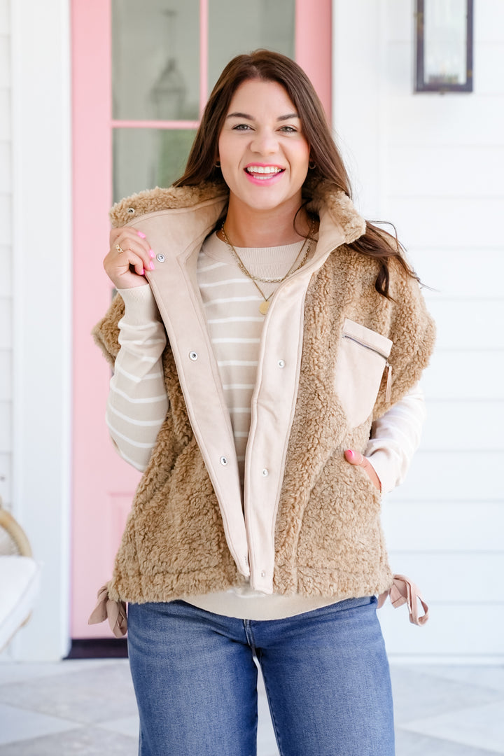 Solid Sherpa Button Up Oversized Vest