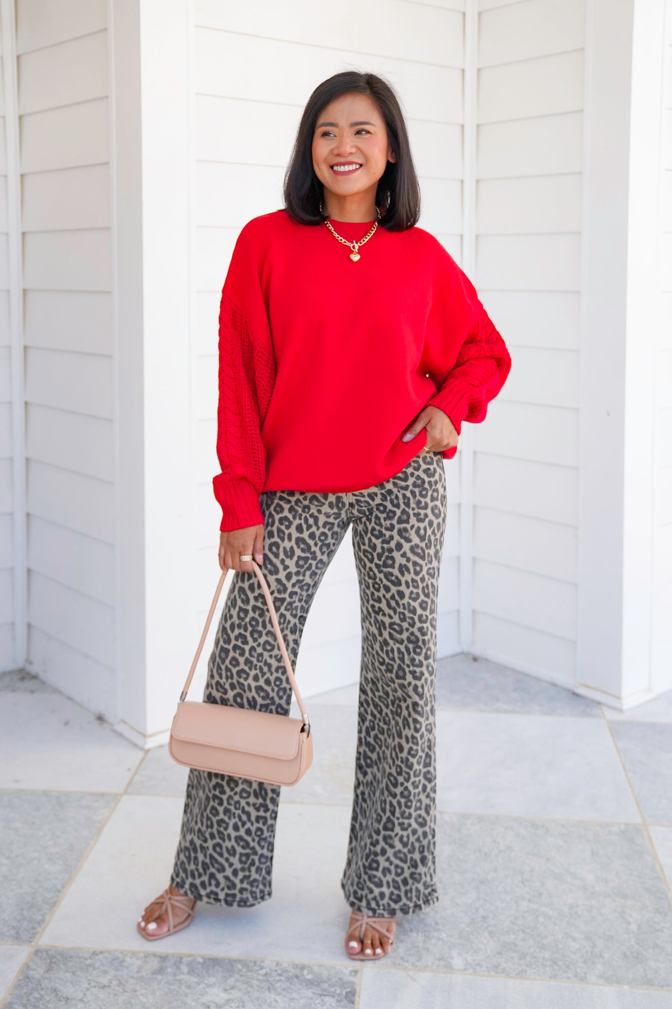 Door Buster! Zenana Cable Knit Sleeve Round Neck Sweater