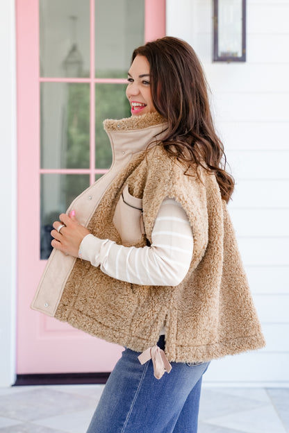 Solid Sherpa Button Up Oversized Vest