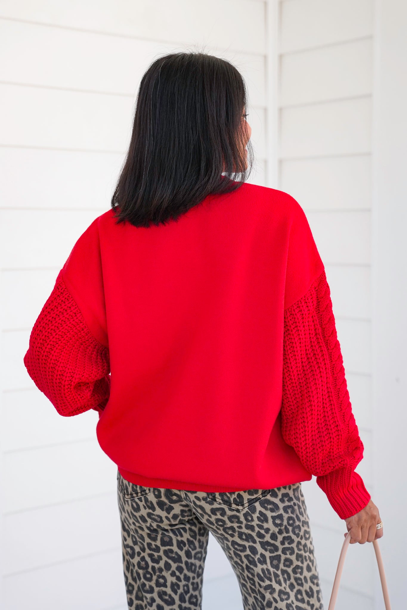 Door Buster! Zenana Cable Knit Sleeve Round Neck Sweater