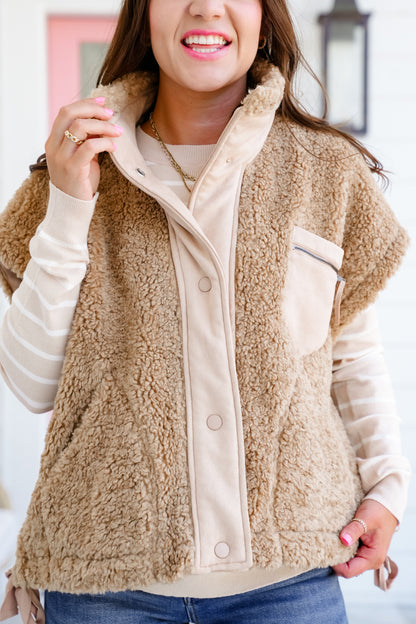 Solid Sherpa Button Up Oversized Vest