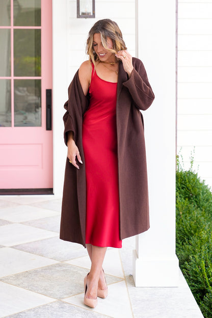 Solid Satin Sleeveless Maxi Dress
