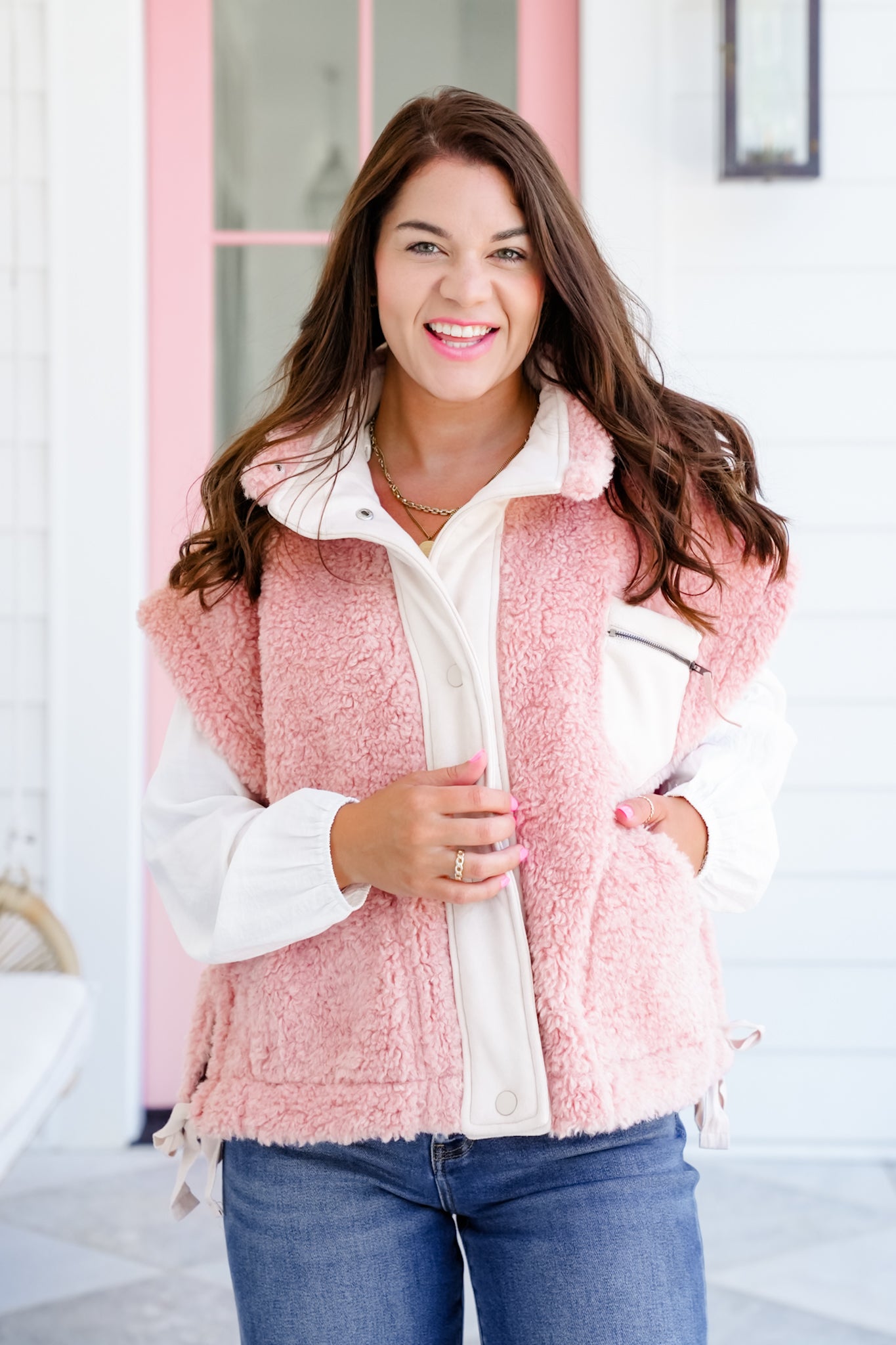 Solid Sherpa Button Up Oversized Vest