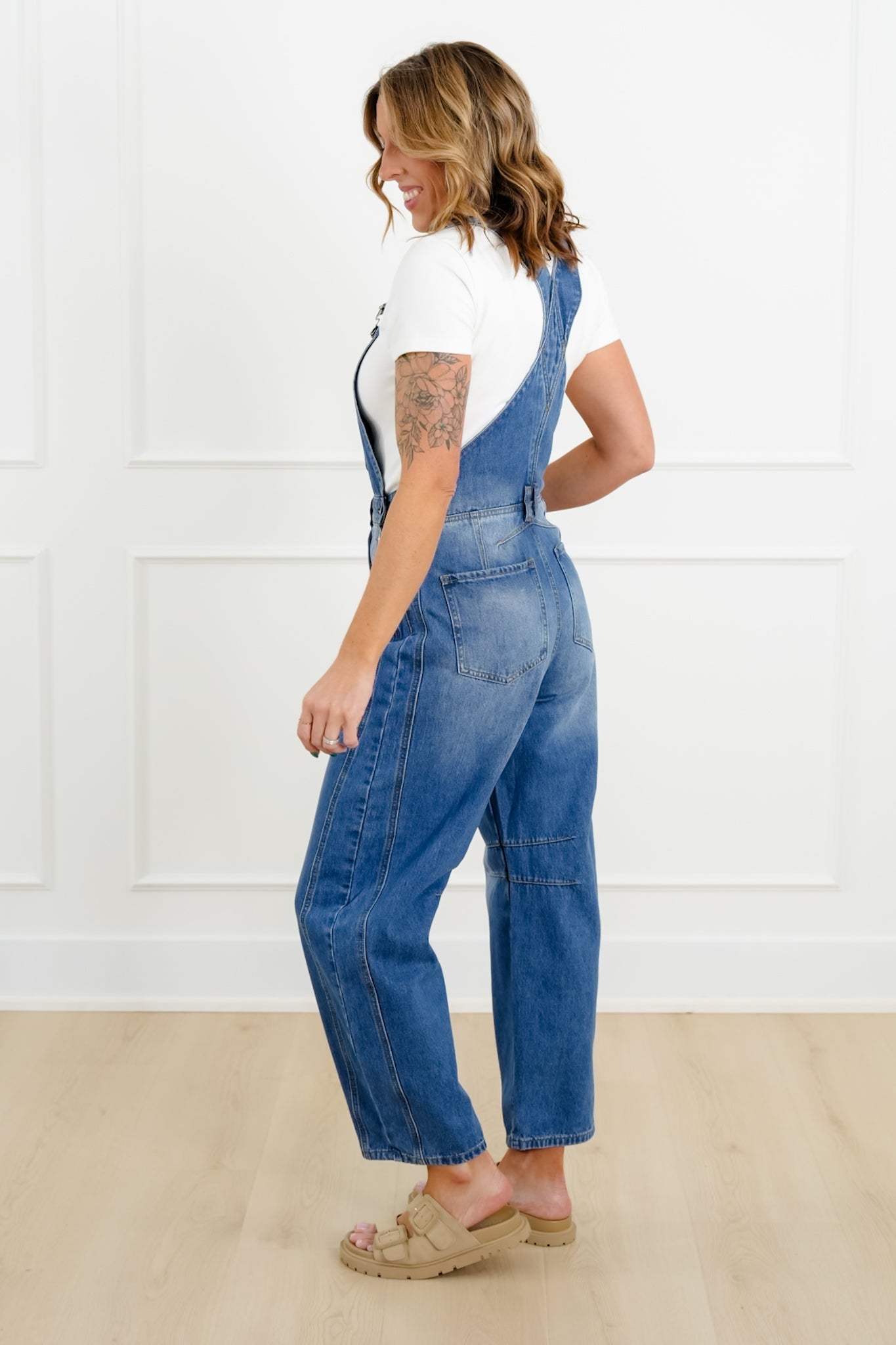 Medium Washed Barrel Overalls
