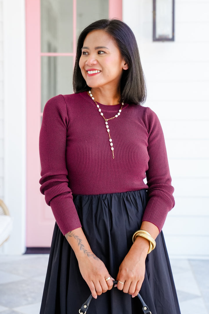 Ribbed Long Sleeve Crew Neck Pullover Sweater Top