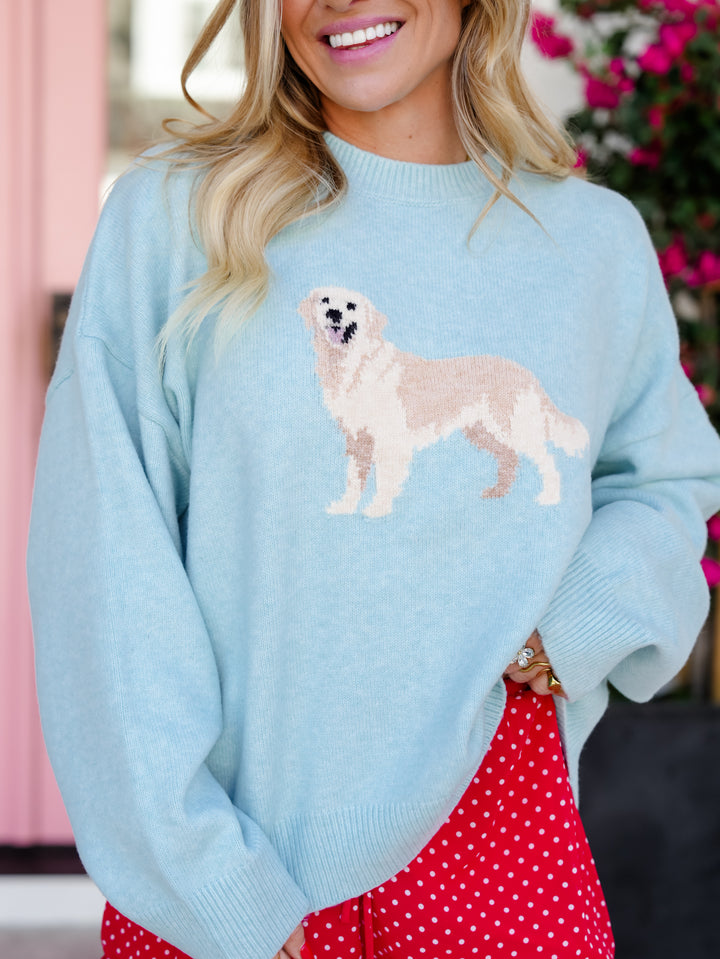 Mint Long Sleeve Golden Retriever Pullover Sweater - Freckled Poppy
