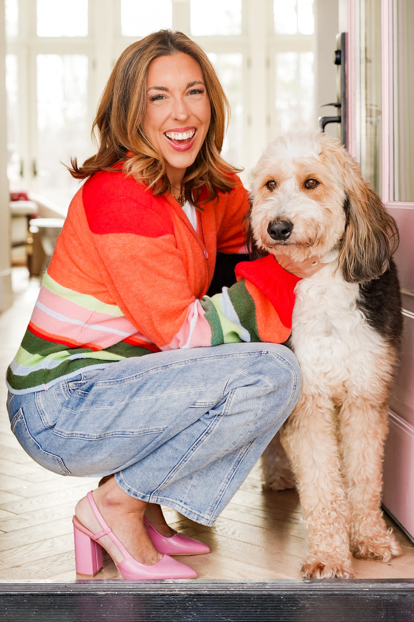 Stripe Long Balloon Sleeve Button Down Cardigan