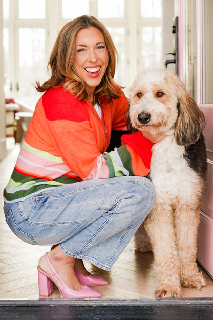 Stripe Long Balloon Sleeve Button Down Cardigan