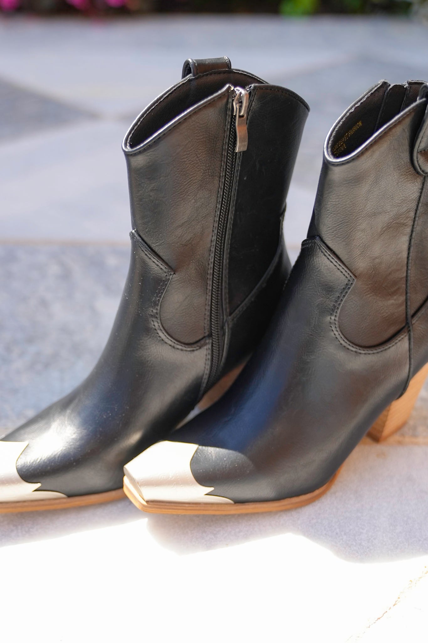 Chunky Heel Metal Toe Cap Ankle Booties