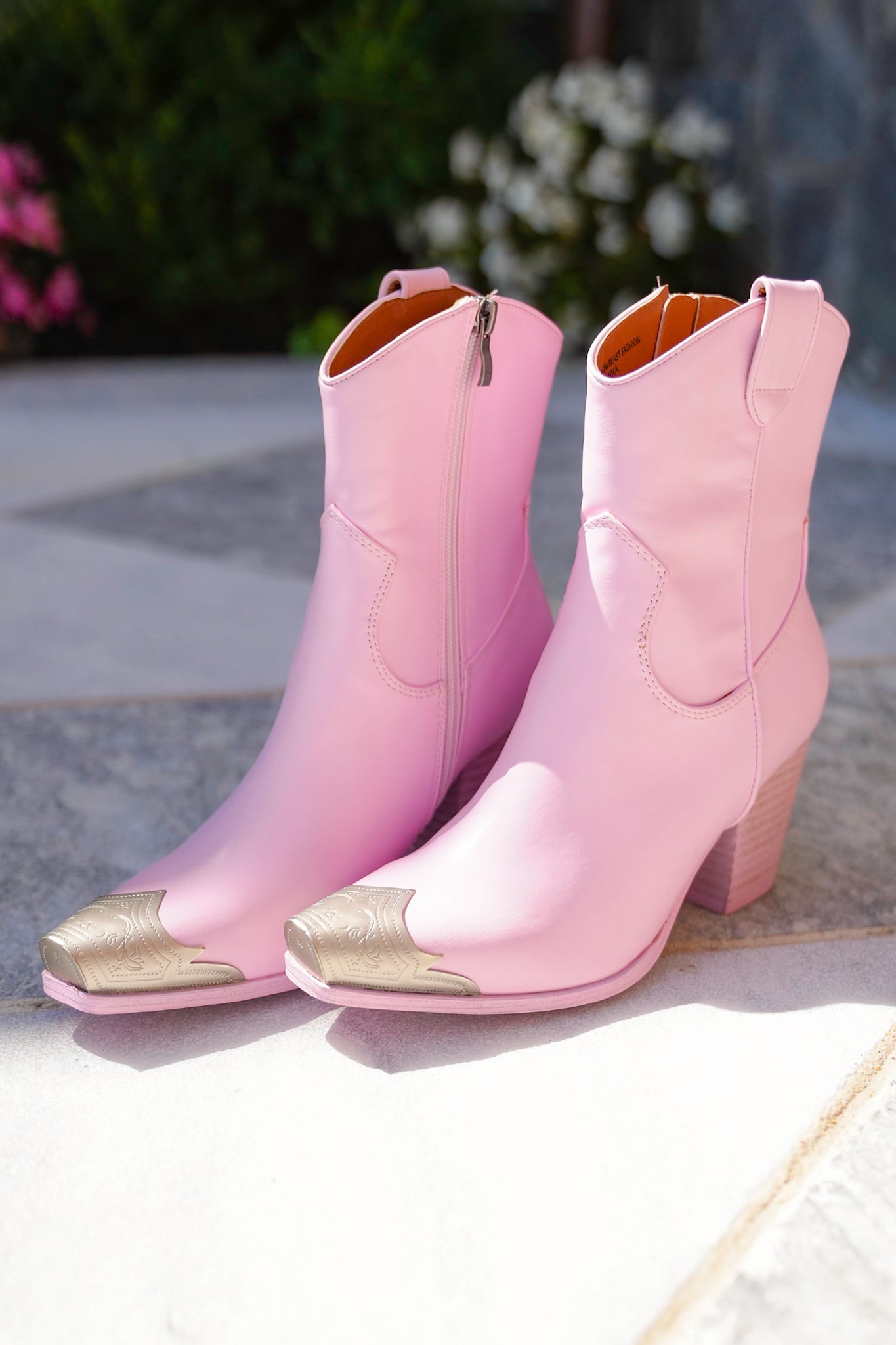 Chunky Heel Metal Toe Cap Ankle Booties