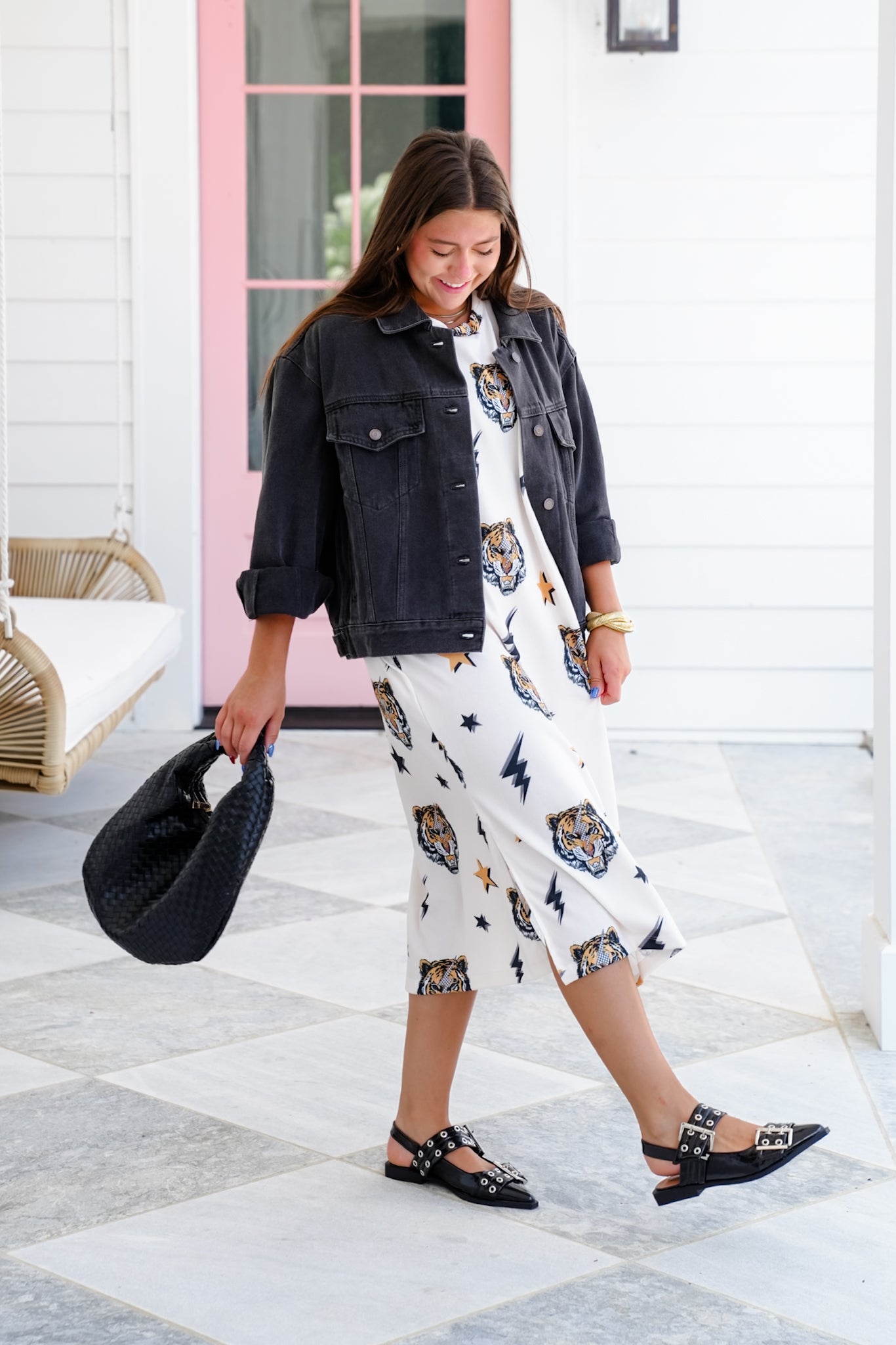 Tiger Print Short Sleeve Midi Dress
