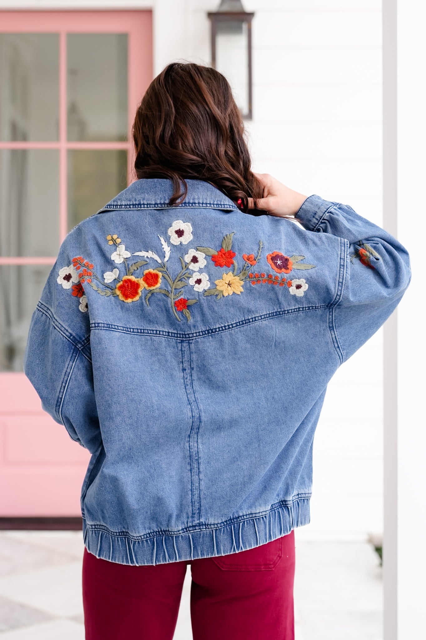 Floral Embroidered Long Sleeve Zip-Up Jacket