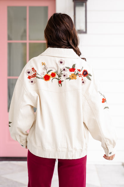 Embroidered Long Sleeve Zip Up Jacket