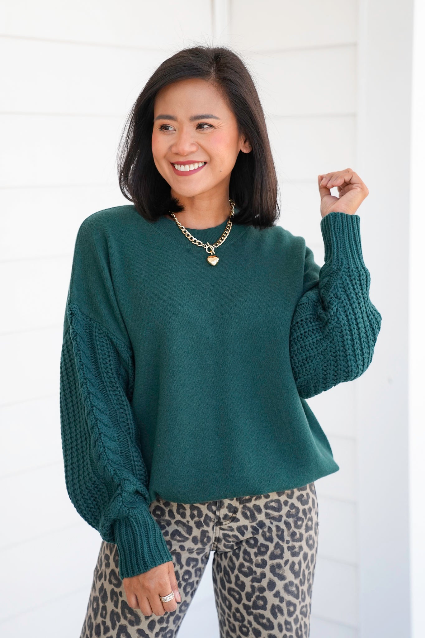 Door Buster! Zenana Cable Knit Sleeve Round Neck Sweater