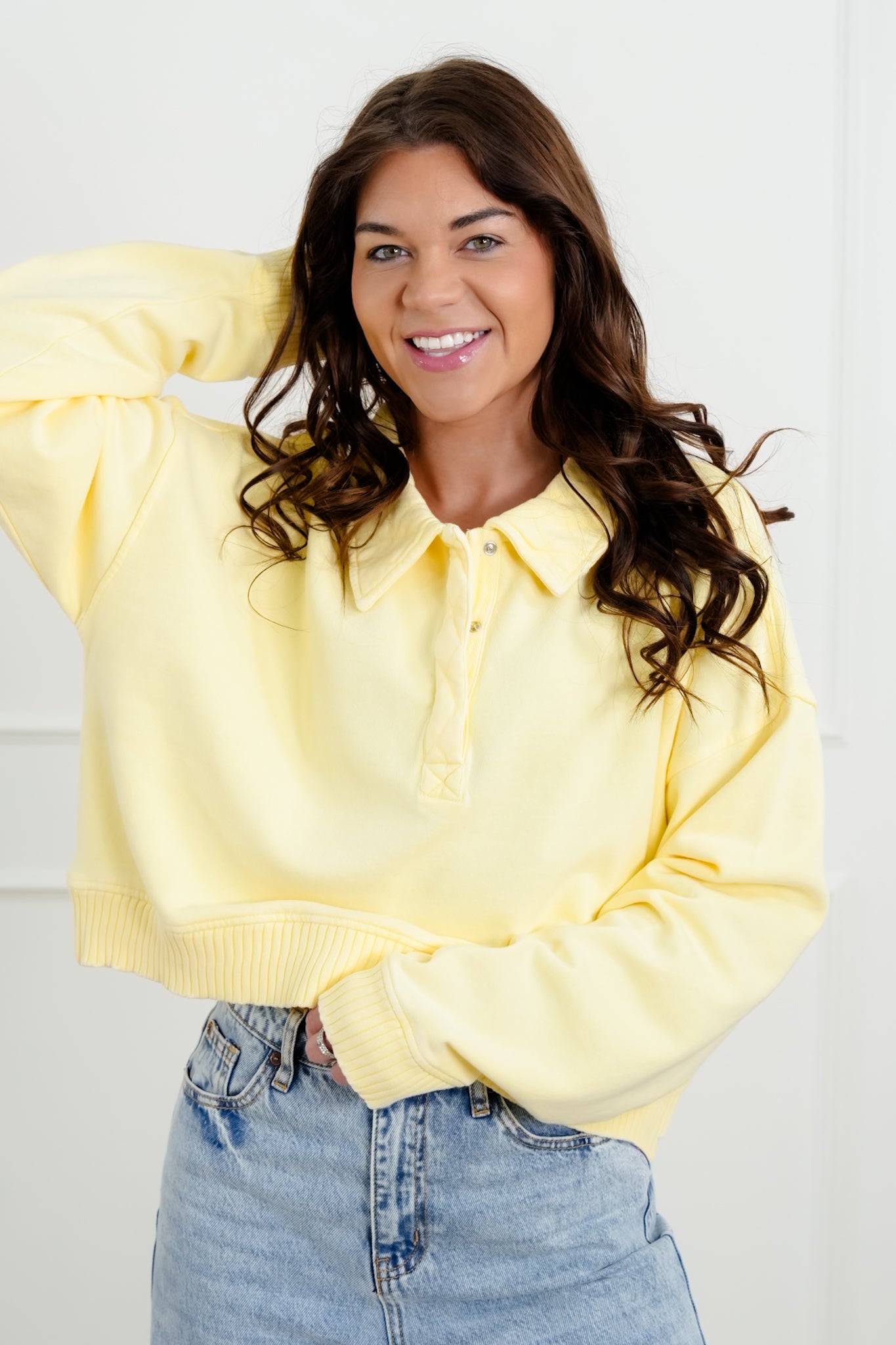 Yellow Long Short Button Up Pullover Sweater