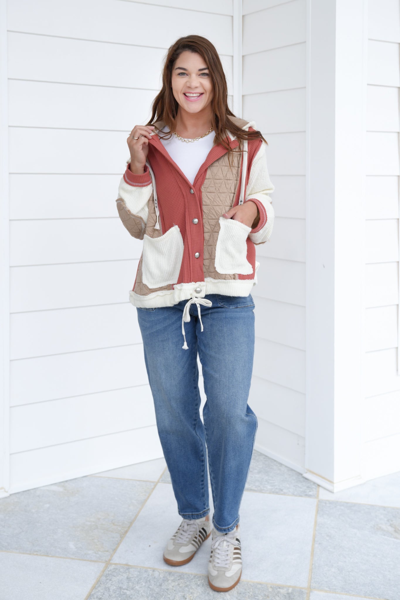 POL Knit Long Sleeve Button Down Hoodie Jacket