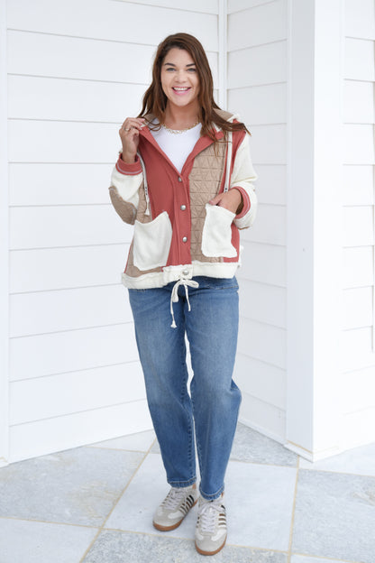 POL Knit Long Sleeve Button Down Hoodie Jacket