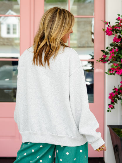 Long Sleeve Embroidered Polka Dot PRAY Mock Neck Sweatshirt