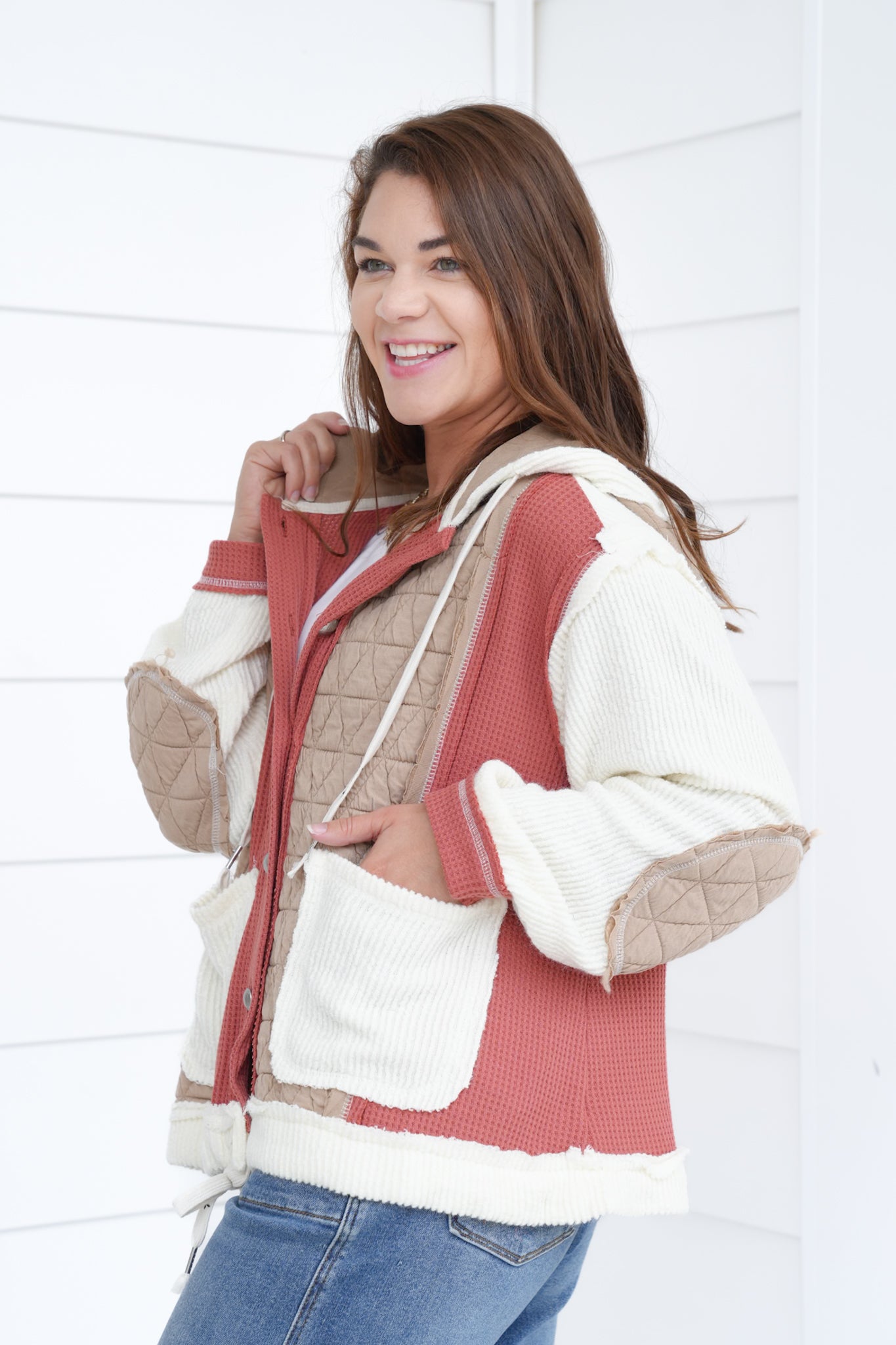 POL Knit Long Sleeve Button Down Hoodie Jacket