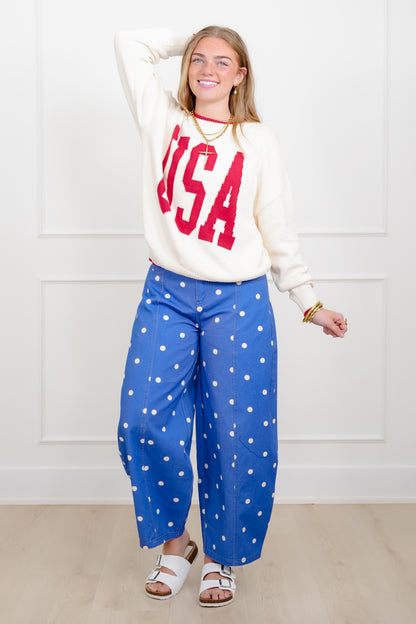 Knit Long Sleeve "USA" Crew Neck Sweater