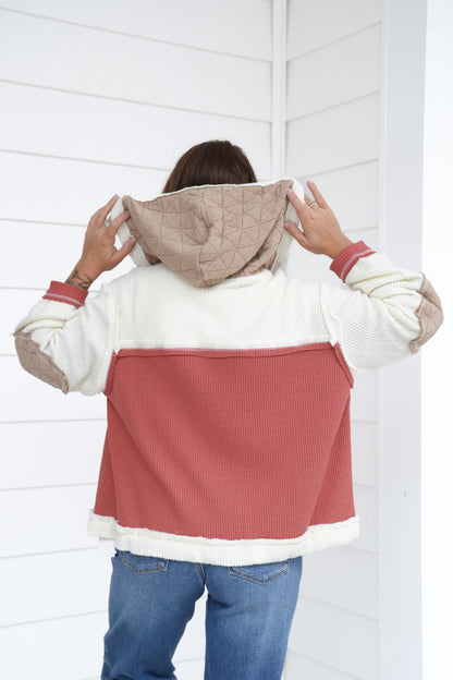 POL Knit Long Sleeve Button Down Hoodie Jacket
