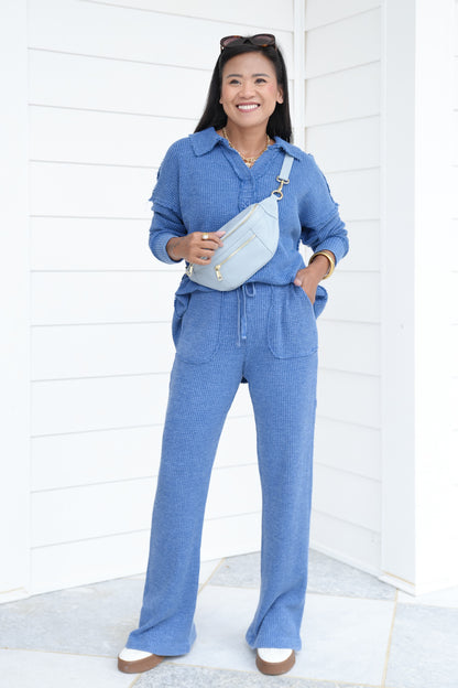 Waffle Knit Elastic Waist Straight Leg Sweatpants