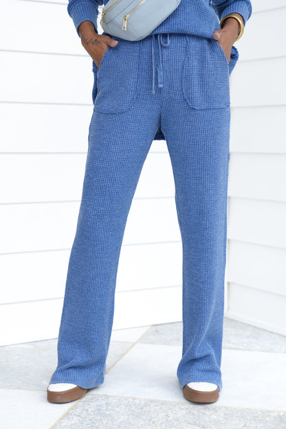 Waffle Knit Elastic Waist Straight Leg Sweatpants