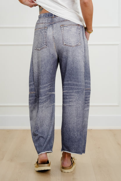 Plus/Reg Acid Wash Print Elastic Waist Barrel Pants