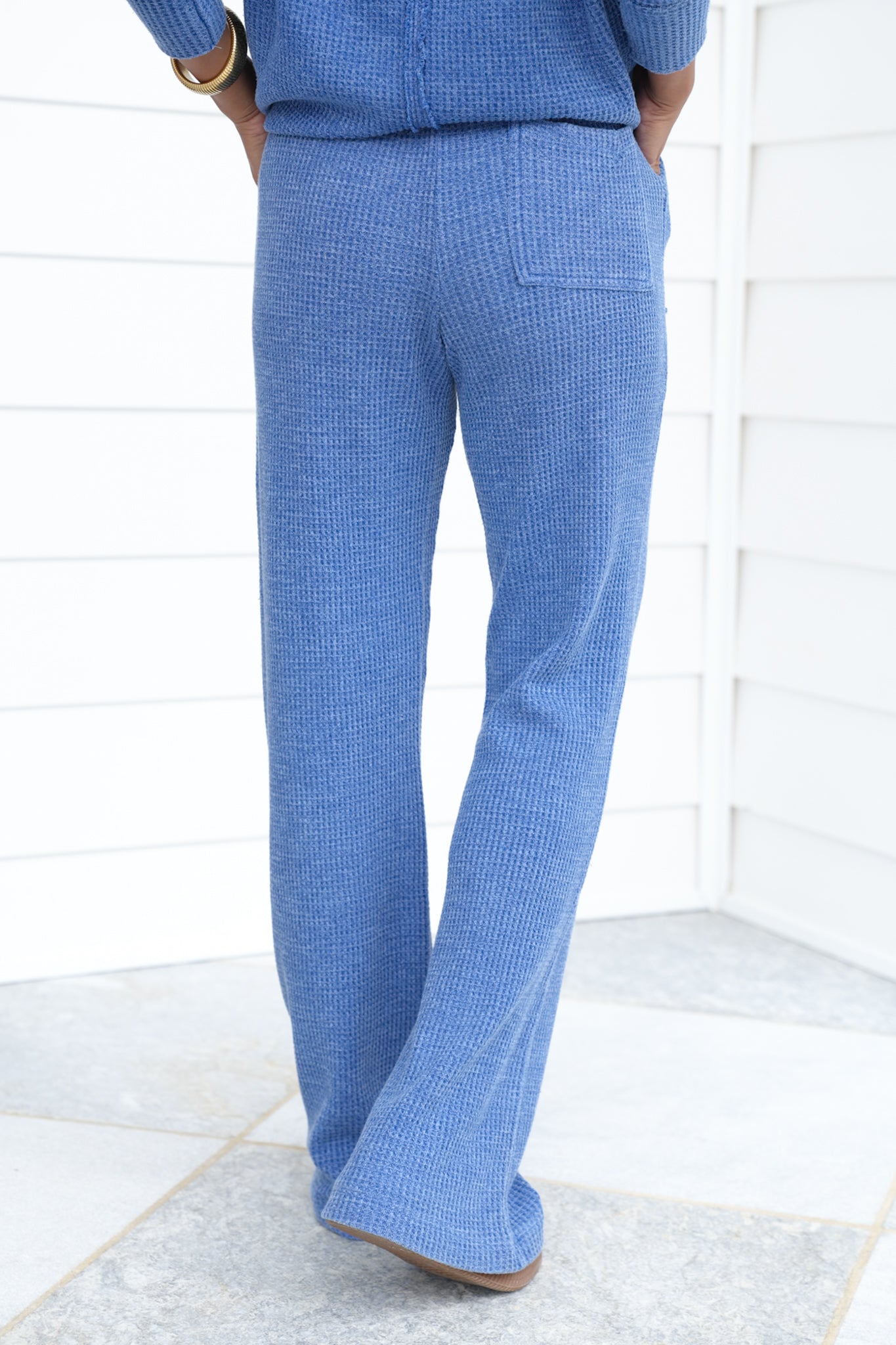 Waffle Knit Elastic Waist Straight Leg Sweatpants
