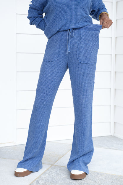 Waffle Knit Elastic Waist Straight Leg Sweatpants