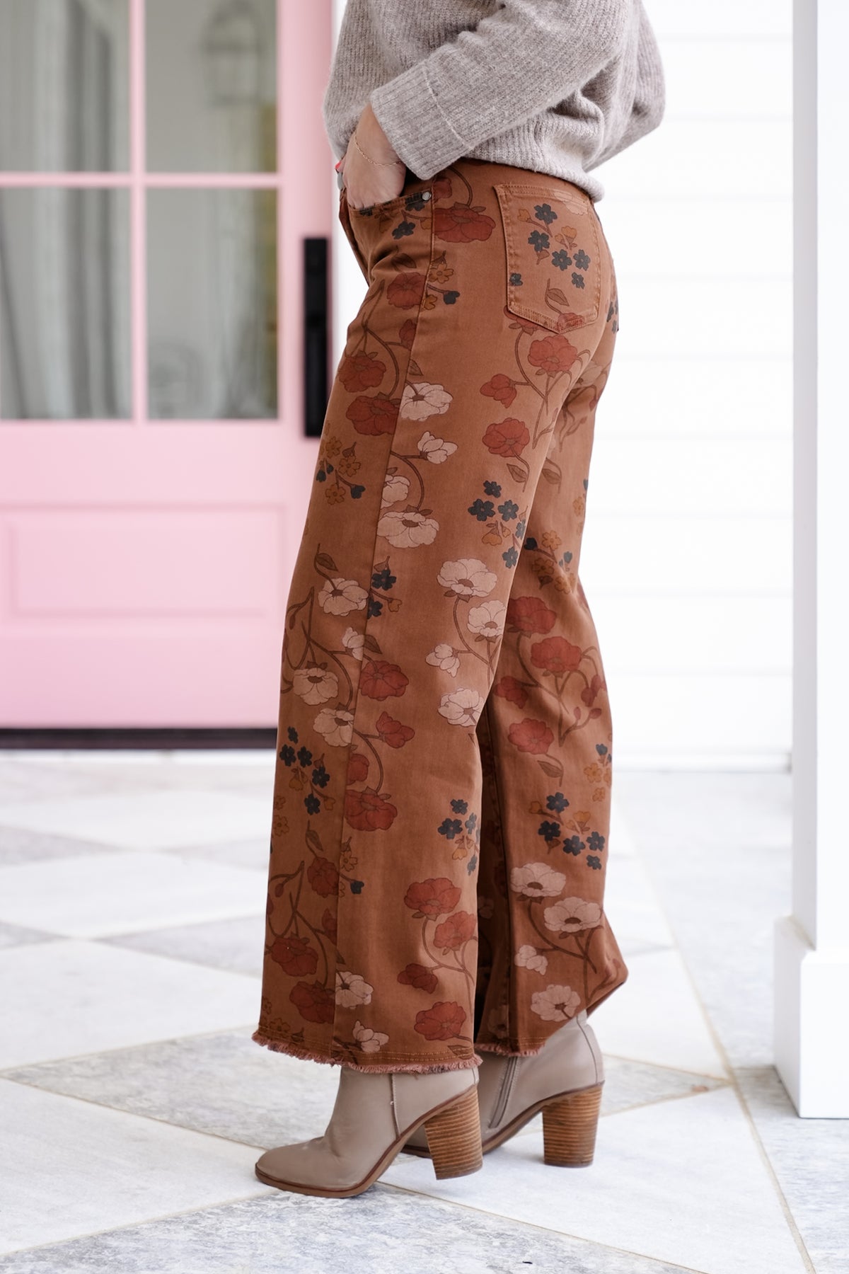 Floral Print Washed Stretch Twill Pants
